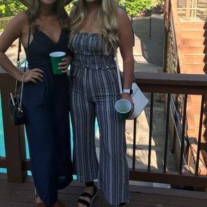 Kittenish Blue and White Striped Jumpsuit